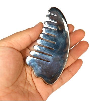 Silver Horn Shape Stainless Steel Gua Sha Scalp Massage Comb Guasha Stone Head Massager Hair Health Care Salon Beauty Tool