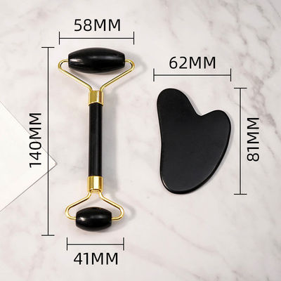 Body Scraper Customized Logo Availabled Natural Black Bianstone Face Massage Roller Guasha Black Jade Roller Set for Massage
