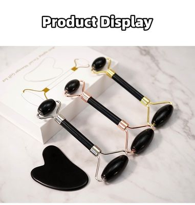 Body Scraper Customized Logo Availabled Natural Black Bianstone Face Massage Roller Guasha Black Jade Roller Set for Massage