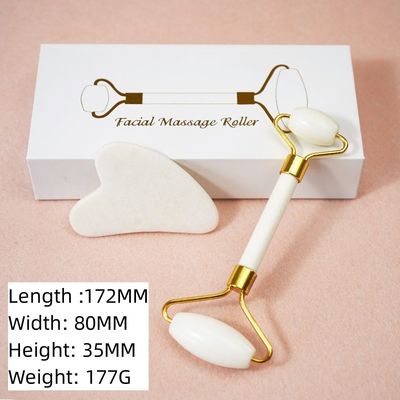 Customized Logo Availabled White Jade Roller And Guasha Set For Facial Gua Sha Massage With Gift Box For Body Muscles