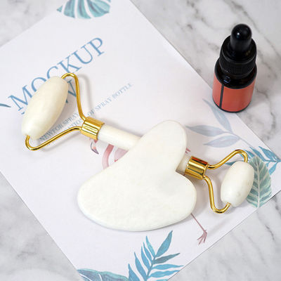 Customized Logo Availabled White Jade Roller And Guasha Set For Facial Gua Sha Massage With Gift Box For Body Muscles