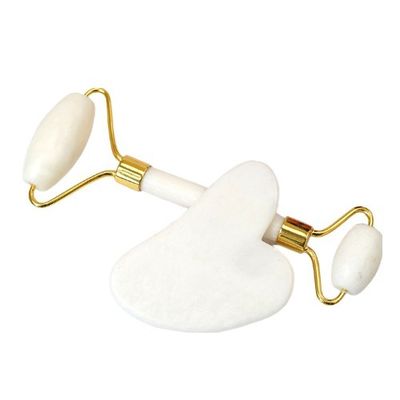 Customized Logo Availabled White Jade Roller And Guasha Set For Facial Gua Sha Massage With Gift Box For Body Muscles
