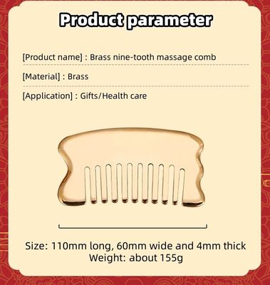 Muscle Massage Head Massage Tool Custom Logo Scalp Massage Tool Square Brass Gua Sha Comb Metal Copper Gua Sha Comb