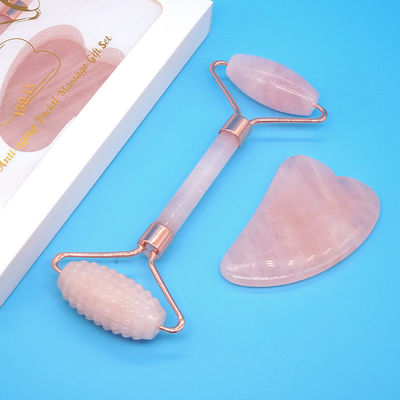 Rose Quartz Gua Sha Face Roller Massage Tool Guasha Stone Body Self Skin Care Spa Anti Aging Facial Beauty Gift Box in Pink
