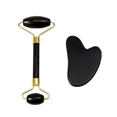 Muscle Massage Custom Black Bian Stone Gua Sha Scraping Board Guasha Face Roller Gift Box Set for Spa Skin Care Routine