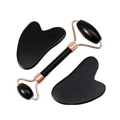 Muscle Massage Custom Black Bian Stone Gua Sha Scraping Board Guasha Face Roller Gift Box Set for Spa Skin Care Routine