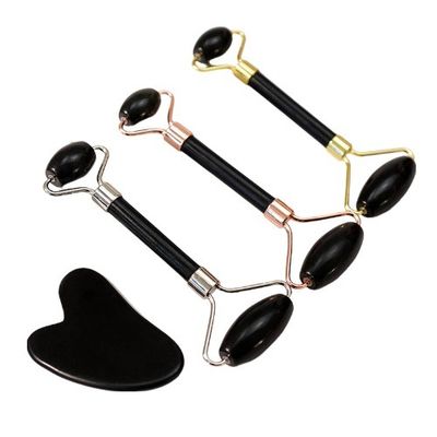 Muscle Massage Custom Black Bian Stone Gua Sha Scraping Board Guasha Face Roller Gift Box Set for Spa Skin Care Routine