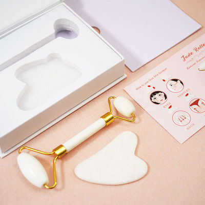 Skin Care Tool Natural White Jade Stone Gua Sha Scraping Board Guasha Face Roller Gift Box Set for Body Muscles Massage