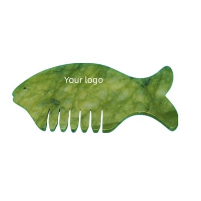 2024 Fish Shape Natural Xiuyan Jade Gua Sha Scalp Massage Comb Head Guasha Massager for Yellow Head Massage Equipment
