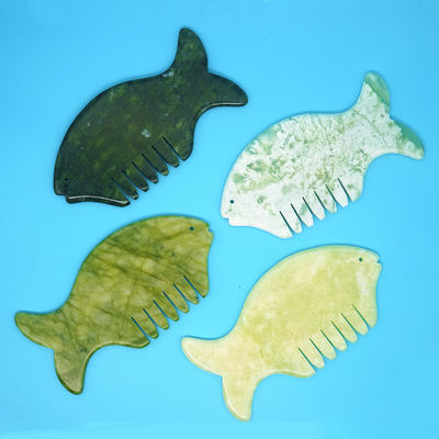 2024 Fish Shape Natural Xiuyan Jade Gua Sha Scalp Massage Comb Head Guasha Massager for Yellow Head Massage Equipment