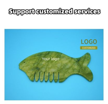 2024 Fish Shape Natural Xiuyan Jade Gua Sha Scalp Massage Comb Head Guasha Massager for Yellow Head Massage Equipment