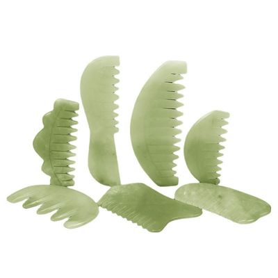 Acupuncture Therapy and Scalp Massage Natural Jade Hair Comb with Xiuyan Jade Gua Sha Tools