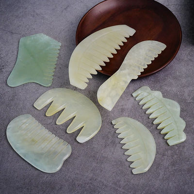 Acupuncture Therapy and Scalp Massage Natural Jade Hair Comb with Xiuyan Jade Gua Sha Tools