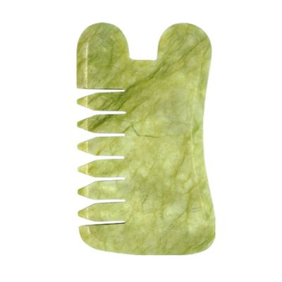 Natural Green Xiuyan Jade Gua Sha Scalp Massage Comb Guasha Stone Head Massager for Hair Health Care Salon Beauty Tool