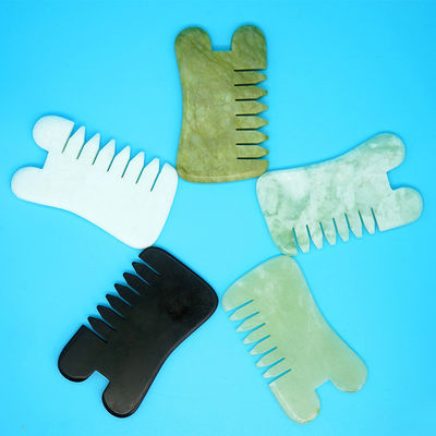 Natural Green Xiuyan Jade Gua Sha Scalp Massage Comb Guasha Stone Head Massager for Hair Health Care Salon Beauty Tool