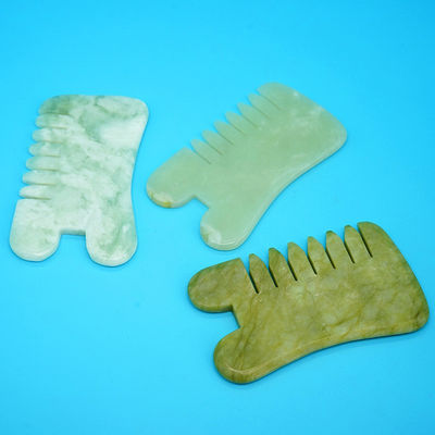 Natural Green Xiuyan Jade Gua Sha Scalp Massage Comb Guasha Stone Head Massager for Hair Health Care Salon Beauty Tool