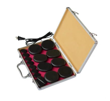 Customized Logo Availabled Spa Hot Stone Massage Essential with 18pcs Basalt Energy Stones and Aluminum Heating Box