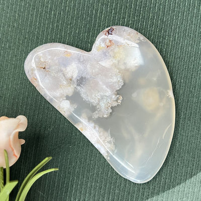 Natural Hand Repair Jade Heart Shaped Facial Gua Sha Massage Sakura Agate Facial Scraping for Physical Therapy