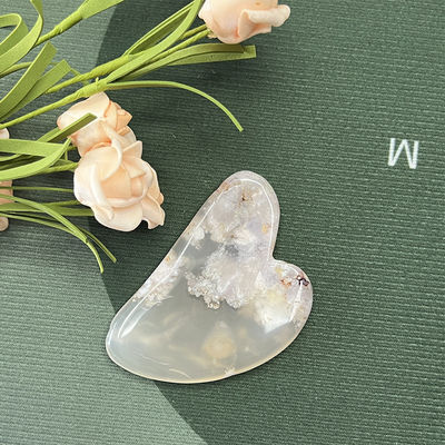 Natural Hand Repair Jade Heart Shaped Facial Gua Sha Massage Sakura Agate Facial Scraping for Physical Therapy