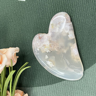 Natural Hand Repair Jade Heart Shaped Facial Gua Sha Massage Sakura Agate Facial Scraping for Physical Therapy
