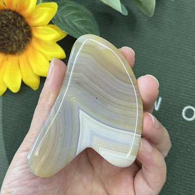 Striped Agate Jade Heart Shaped Scraping Gua Sha Massage for Hand Repair and Natural Skin Lifting
