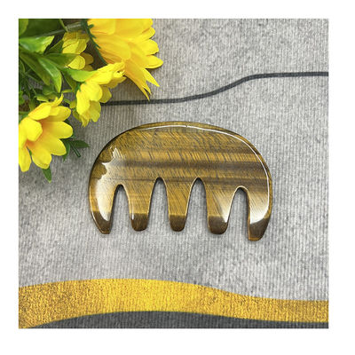 Meridian Care Jade Comb Natural Tiger Eye Stone Gua Sha Scraper for Head and Scalp Massage