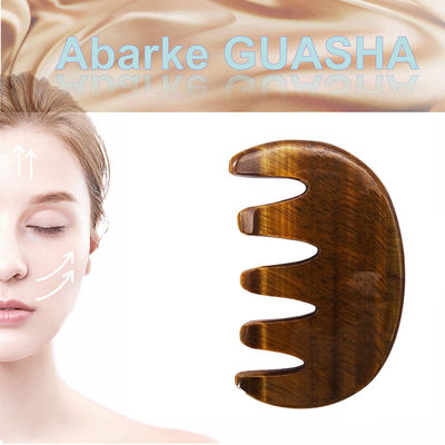 Brown Natural Tiger Eye Stone Guasha Massage Comb for Body and Neck Therapy Hair Comb Scalp Massager Tool SPA Treatment
