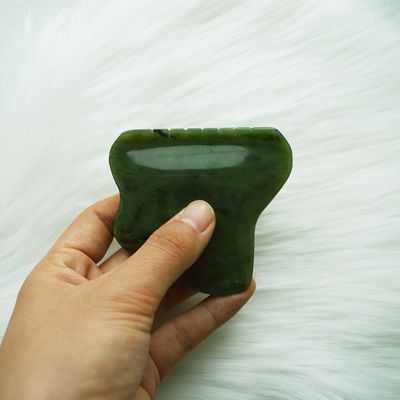 Body Massager Green Nephrite Jade Gua Sha Scraping Massage Tool for Facial Tension Release and Self Help
