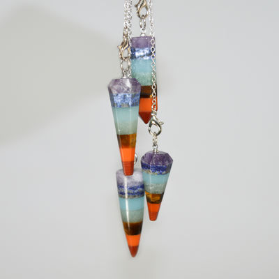 Conical Section Natural Crystal Seven Chakra Healing Spirit Energy Pendulum Hexagonal Pyramid Necklace Pendant