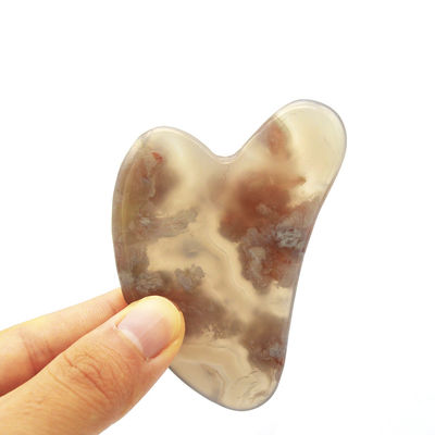 Body Massager Natural Heart Shape Cherry Blossom Agate Gua Sha Board Care Guasha Massage Tool with Custom Logo