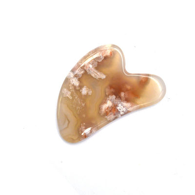Body Massager Natural Heart Shape Cherry Blossom Agate Gua Sha Board Care Guasha Massage Tool with Custom Logo