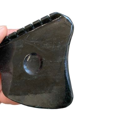 Facial Sculpting Dark Green Nephrite Jade Gua Sha Stones with Ridge Teeth and Thumb Loops 2021 Popular