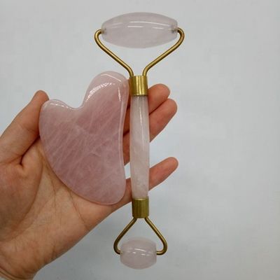 Natural Care Jade Stone Roller Set For Facial Skin Massager Gua Sha Tool Relaxing Anti-Aging Wrinkle-Fighting Rose Quartz