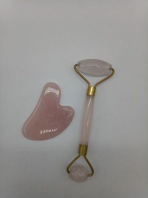 Natural Care Jade Stone Roller Set For Facial Skin Massager Gua Sha Tool Relaxing Anti-Aging Wrinkle-Fighting Rose Quartz