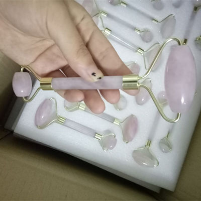 Natural Care Jade Stone Roller Set For Facial Skin Massager Gua Sha Tool Relaxing Anti-Aging Wrinkle-Fighting Rose Quartz
