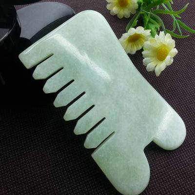 Handheld Abarke Natural Jade Stone Gua Sha Face Massage Hair Comb with Six Tooth Head Massager