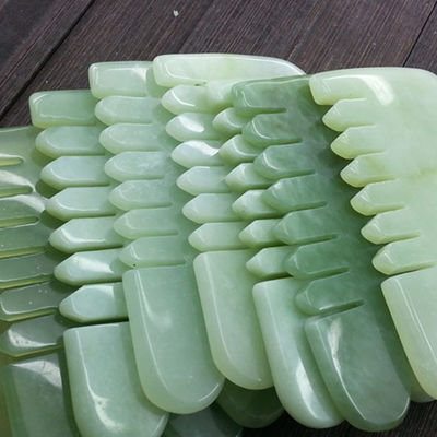 Handheld Abarke Natural Jade Stone Gua Sha Face Massage Hair Comb with Six Tooth Head Massager