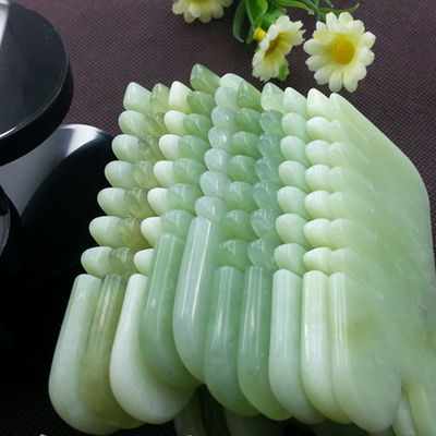 Handheld Abarke Natural Jade Stone Gua Sha Face Massage Hair Comb with Six Tooth Head Massager