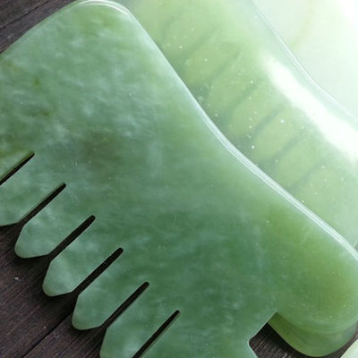 Handheld Abarke Natural Jade Stone Gua Sha Face Massage Hair Comb with Six Tooth Head Massager