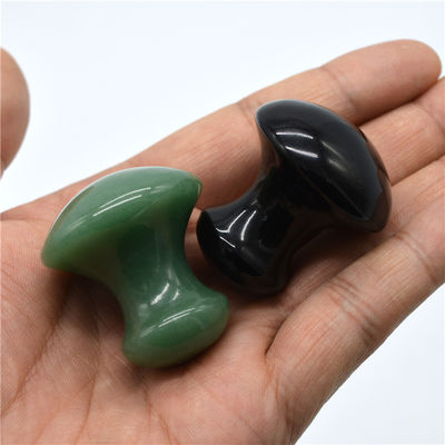 Polished Natural Jade Stone Massage Kit featuring Mushroom Shaped Green Aventurine and Black Obsidian Stones for Gua Sha