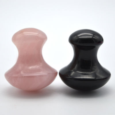 Natural Gemstone Stone Massage Kit 35*40mm Handmade Rose Quartz and Black Obsidian Mushroom Shaped Stones for Healing