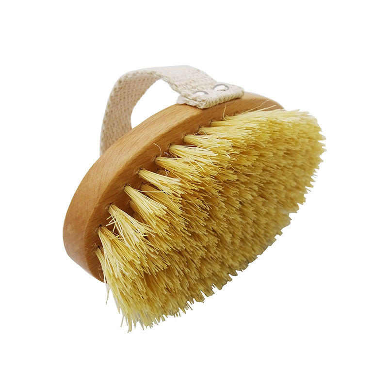 Massage Function Yellow Dry Wet Body Brush Soft Bristles Natural Exfoliation Dead Skin Smooth Cellulite Slow Down Aging Stimulate Lymph and Blood Flow