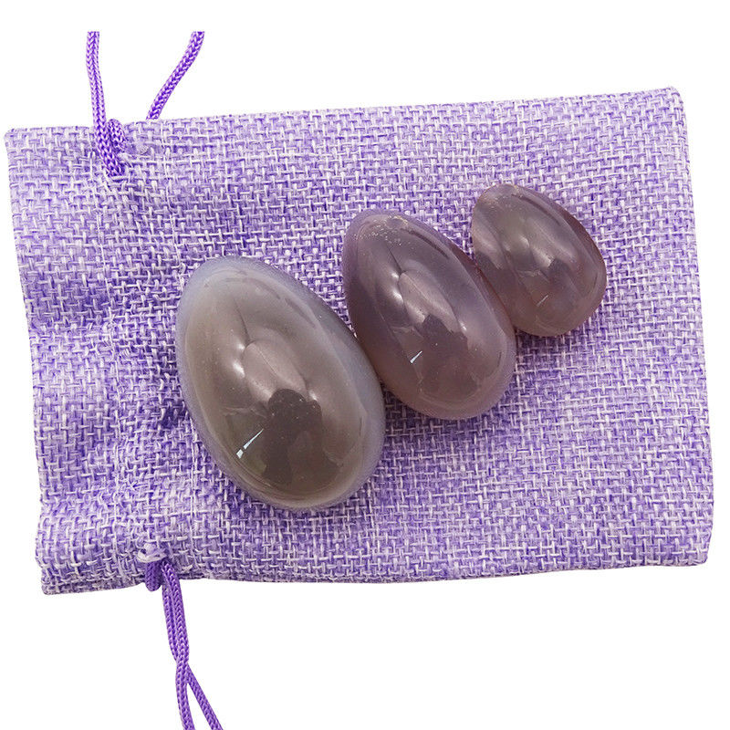 Yoni Eggs Set Healing Polished Grey Agate Egg Kaigl Vagina Dumbbell Yoni Massage Stones 3 Sizes for Intimate Wellness