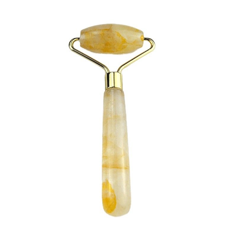 128*58mm Yellow Citrine Roller Real Natural Stone Facial Massager Ice Face Roller Welded Smooth Massage Area