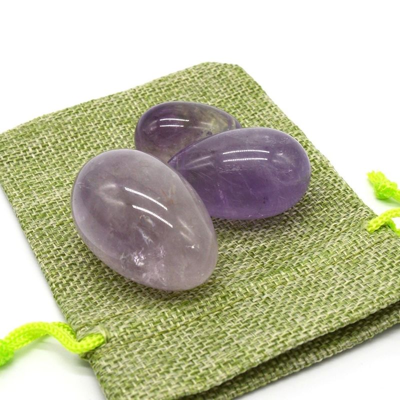 OEM Accepted Carved Yoni Eggs for Vaginal Exercise Natural Drilled Amethyst Jade Eggs