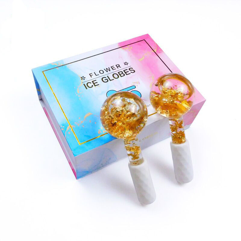 Borosilicate Glass 24K Gold Foil Ice Globes for Facial Massager to Reduce Puffiness Inflammation and Bags Under Eyes