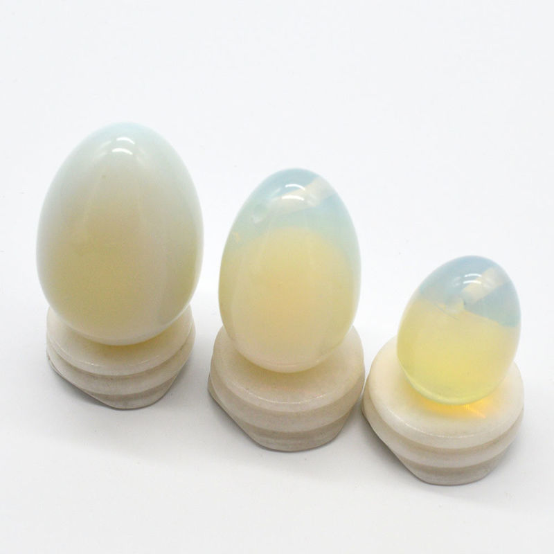 Engraved Opalite Yoni Egg for Meditation and Magic Polished Gemstone Magic Opal Quartz