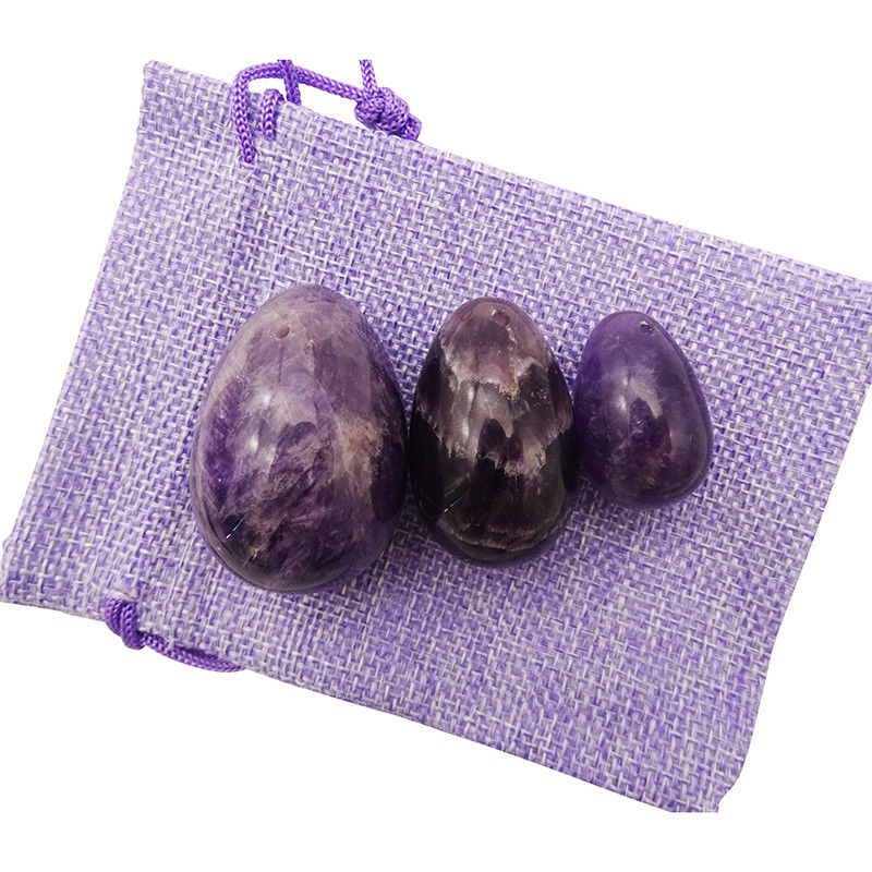Gemstone Carving Type Natural Amethyst Crystal Egg Set Of 3PCS Hand Carved Kegel Jade Eggs For Women Empowerment