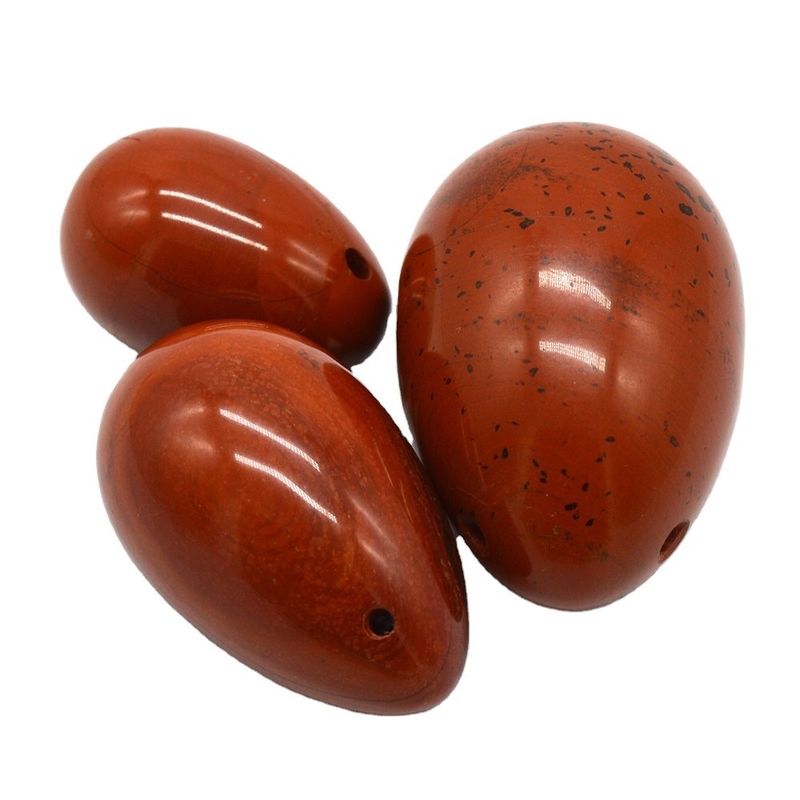 Red Jasper Carved Drilled Jade Eggs Natural Yoni Eggs Set for Women's Physiological Health OEM Approved