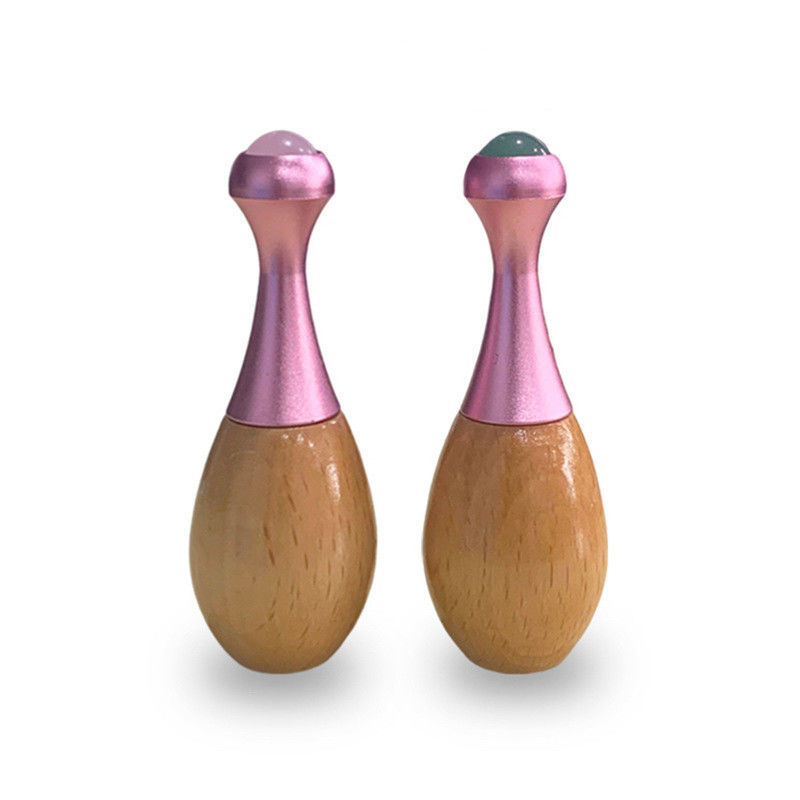 Wooden Handle Jade Massage Roller Facial Gua Sha Massage Stick and Eye Care Tools for Promoting Eye Cream Absorption